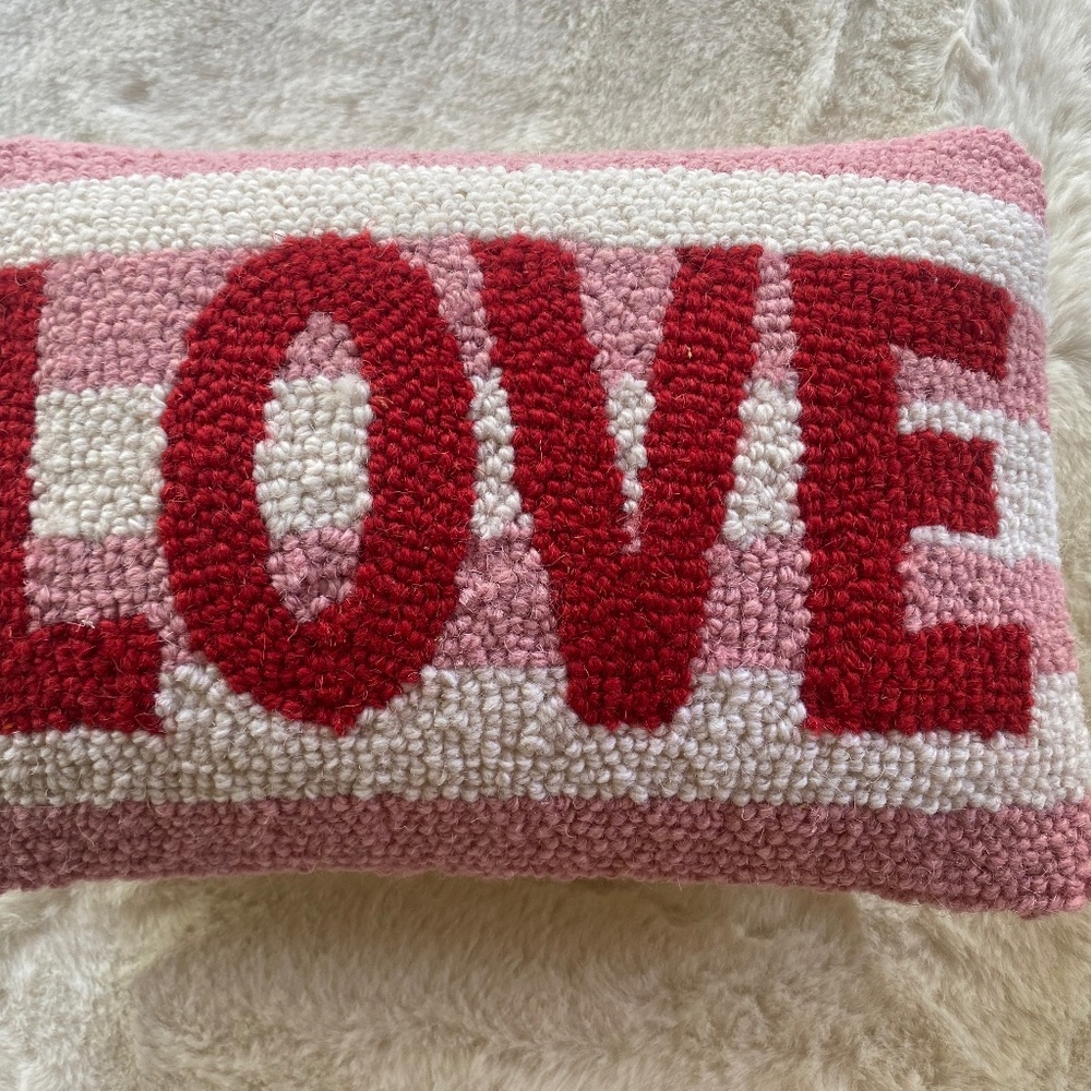 NWOT Hand hooked pillow Love